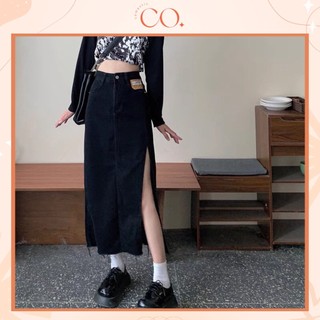 Chân váy jean xẻ dài nữ qua gối cạp cao tua gấu ulzzang phong cách Hàn Quốc A2