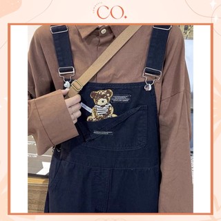 Quần yếm jeans ống rộng, quần yếm jeans thêu chữ phong cách_y7