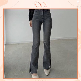 Quần jean dài cạp cao, quần jean xẻ gấu,quần jean ống loe, quần jean tua phong cách_j13