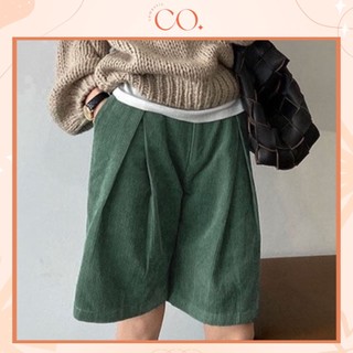 Quần short nhung cạp chun, quần short nhung cạp cao xếp ly phong cách_c27