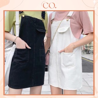 Váy yếm ngắn Jean kaki nữ phong cách Hàn Quốc, váy yếm jean nữ KABICO kiểu dáng thanh lịch_Y1