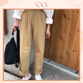 Quần Kaki Màu Be Ống Suông Cạp Cao Phong Cách Đơn Giản