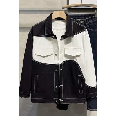 Áo sơ mi khoác nam áo sơ mi khoác ngoài Áo khoác đen trắng áo jacket thường ngày kiểu Mỹ cho nam áo công sở áo cardigan thương hiệu sành điệu áo khoác ngoài cao cổ áo bò nam cổ điển