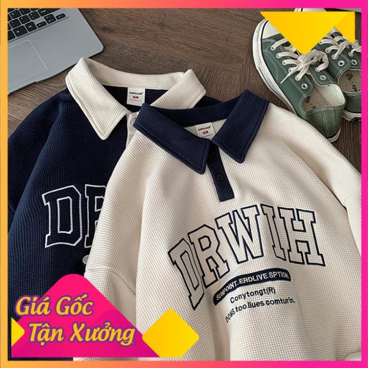 h5e Áo polo tay dài DRWIH - Áo Sweater Unisex Form Rộng  - Vải tổ ong Phong Cách Ulzzang – MayLinh Shop