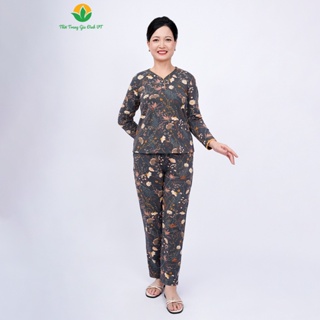 Đồ bộ mặc nhà trung niên chất Cotton thu đông thời trang Việt Thắng dệt kim