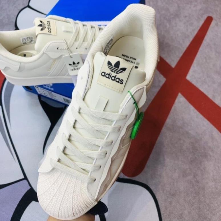 Giày Adidas superstar, giày thể thao adidas mũi sò, cổ thấp, đế bệt, 3 bản màu xanh hồng và kem, bản best full boxx