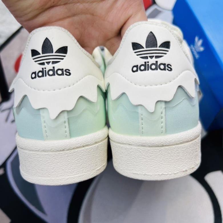 Giày Adidas superstar, giày thể thao adidas mũi sò, cổ thấp, đế bệt, 3 bản màu xanh hồng và kem, bản best full boxx