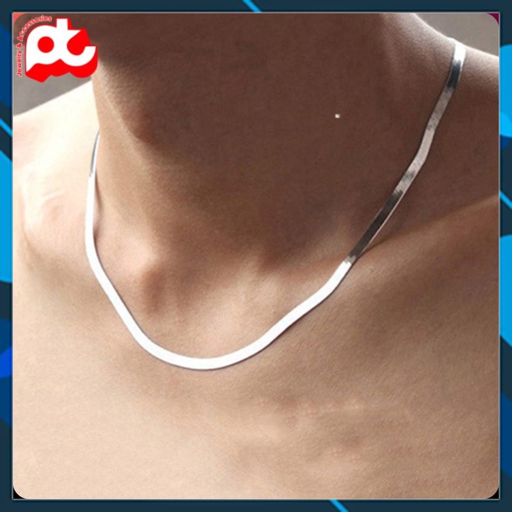 Dây chuyền nam titan cao cấp đẹp sang trọng thép không gỉ dây mì dẹp trangsucpt kích cỡ 3mm màu trắng PTDCNA43