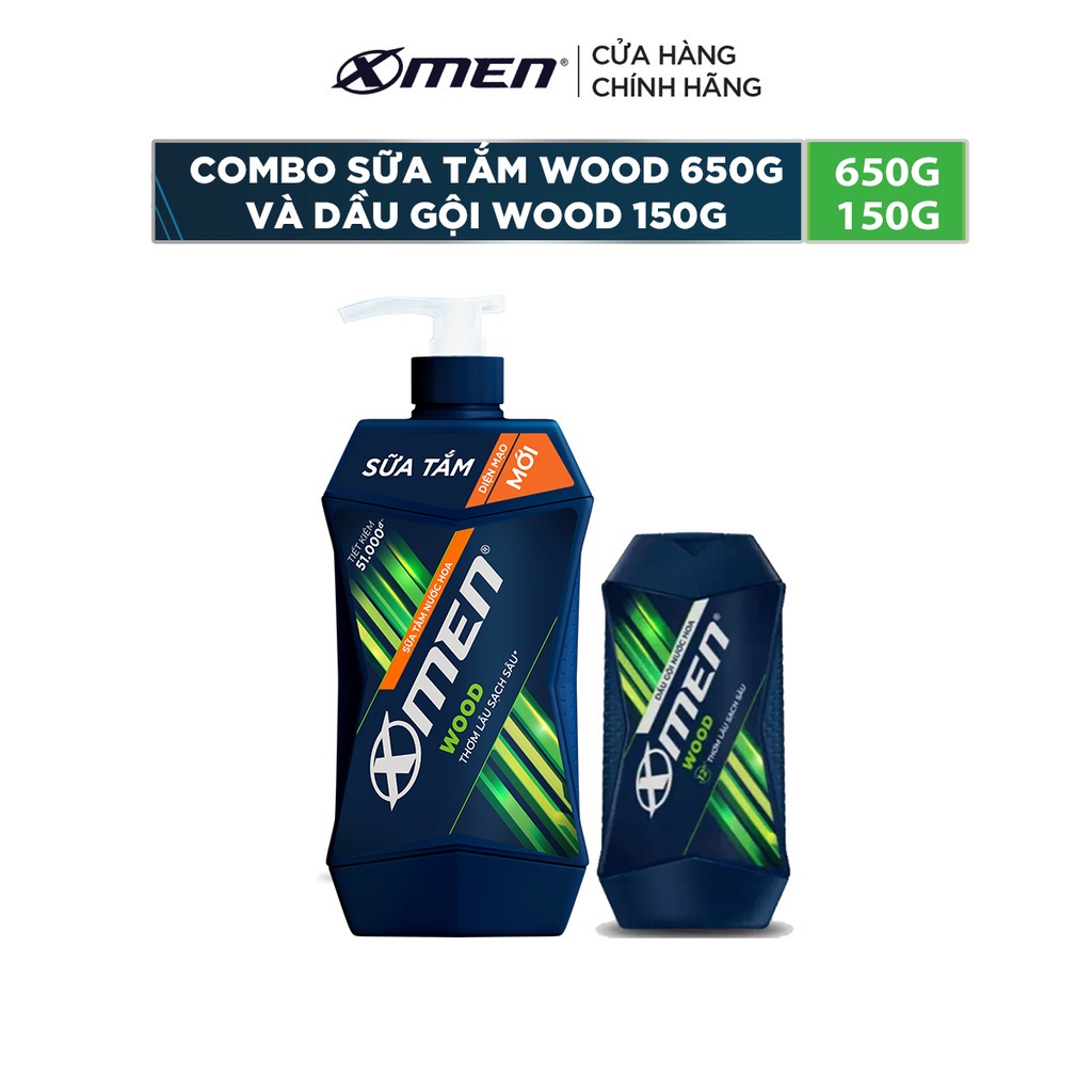 [MUA 1 TẶNG 1] Combo Sữa Tắm X-Men Wood 650G + Dầu gội Wood 150g