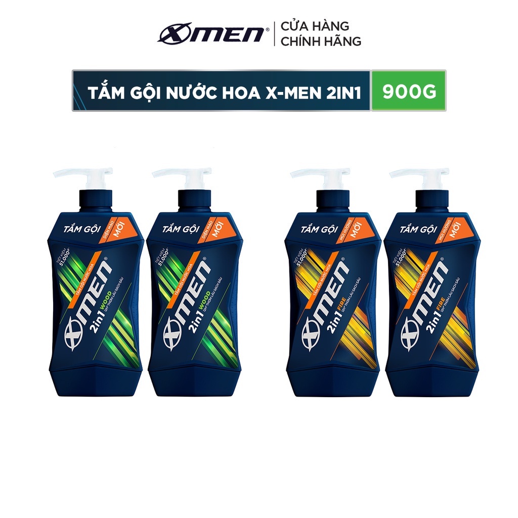 Combo Tắm gội Xmen 900g - 2 mùi hương nước hoa thơm lâu và sạch sâu