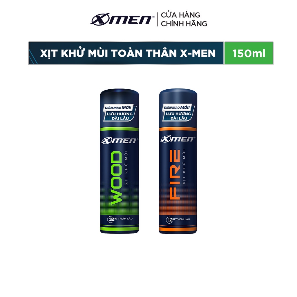 Xịt khử mùi toàn thân X-Men 140ml hương Wood và Fire