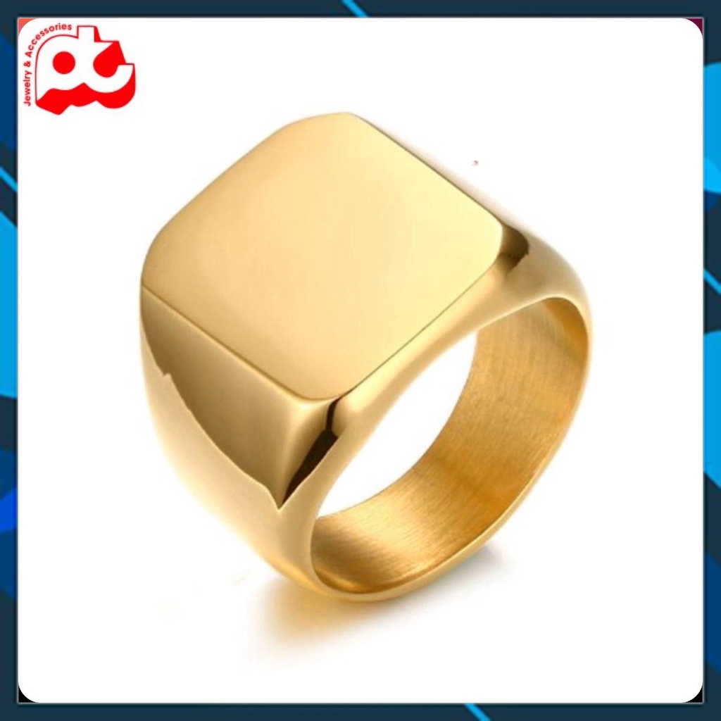 Nhẫn nam titan thời trang rẻ đẹp kiểu mặt trơn vuông to inox cao cấp thép không gỉ trangsucpt màu mạ vàng PTNNA24