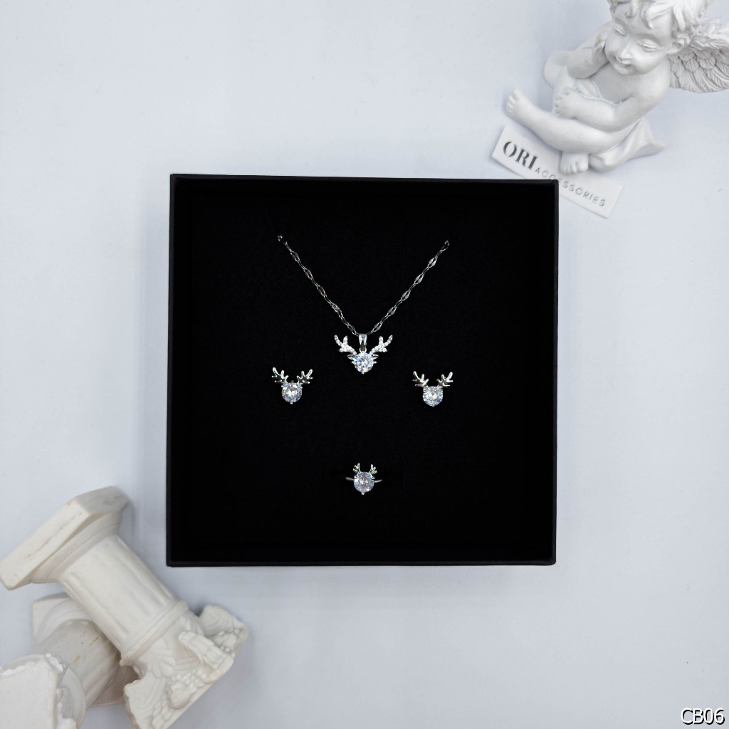 Bộ trang sức nhẫn bông tai vòng cổ khảm đá Moissanite thời trang tinh tế ORI ACCESSORIES CB91