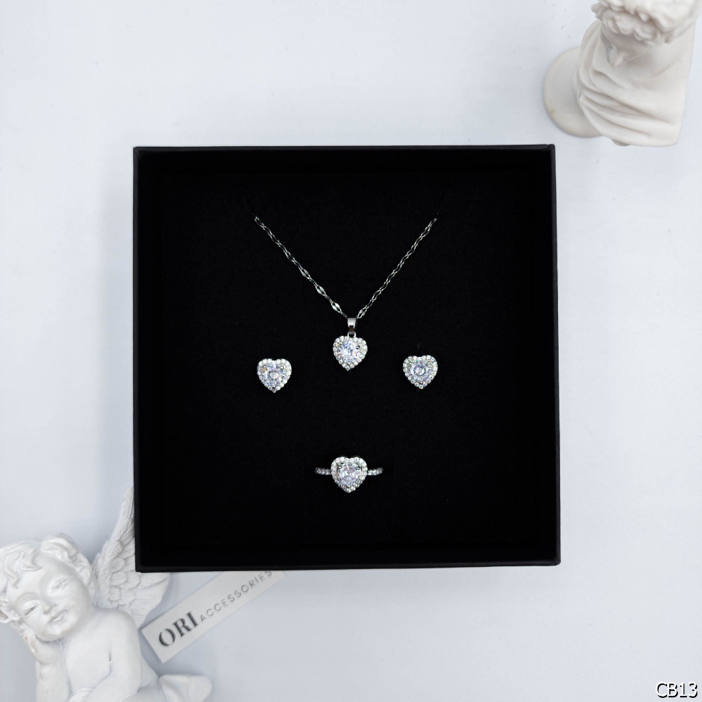 Bộ trang sức nhẫn bông tai vòng cổ khảm đá Moissanite thời trang tinh tế ORI ACCESSORIES CB91
