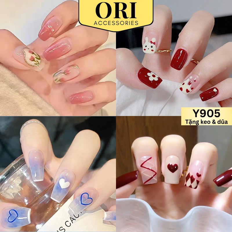 Nail Box Set 24 Móng Tay Nail Họa Tiết 3D Mẫu Mới Trend Mới Thời Trang ORI ACCESSORIES Y905