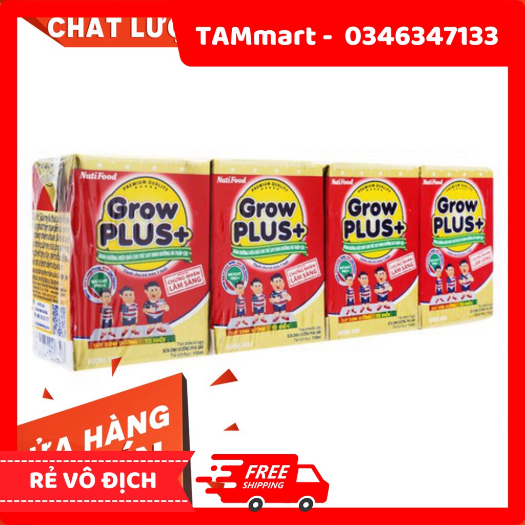Hott Lốc 4 hộp sữa bột pha sẵn NutiFood Grow Plus+ vani 110ml Hàng MỚI