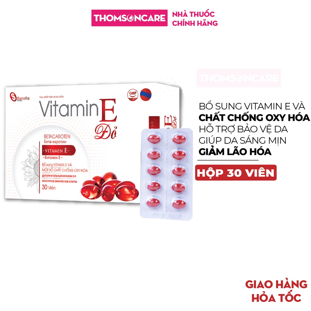Vitamin e đỏ Sanofia France Bổ sung Vitamin E và chất chống oxy hóa giúp làm đẹp da, giảm lão hóa - Hộp 30 viên