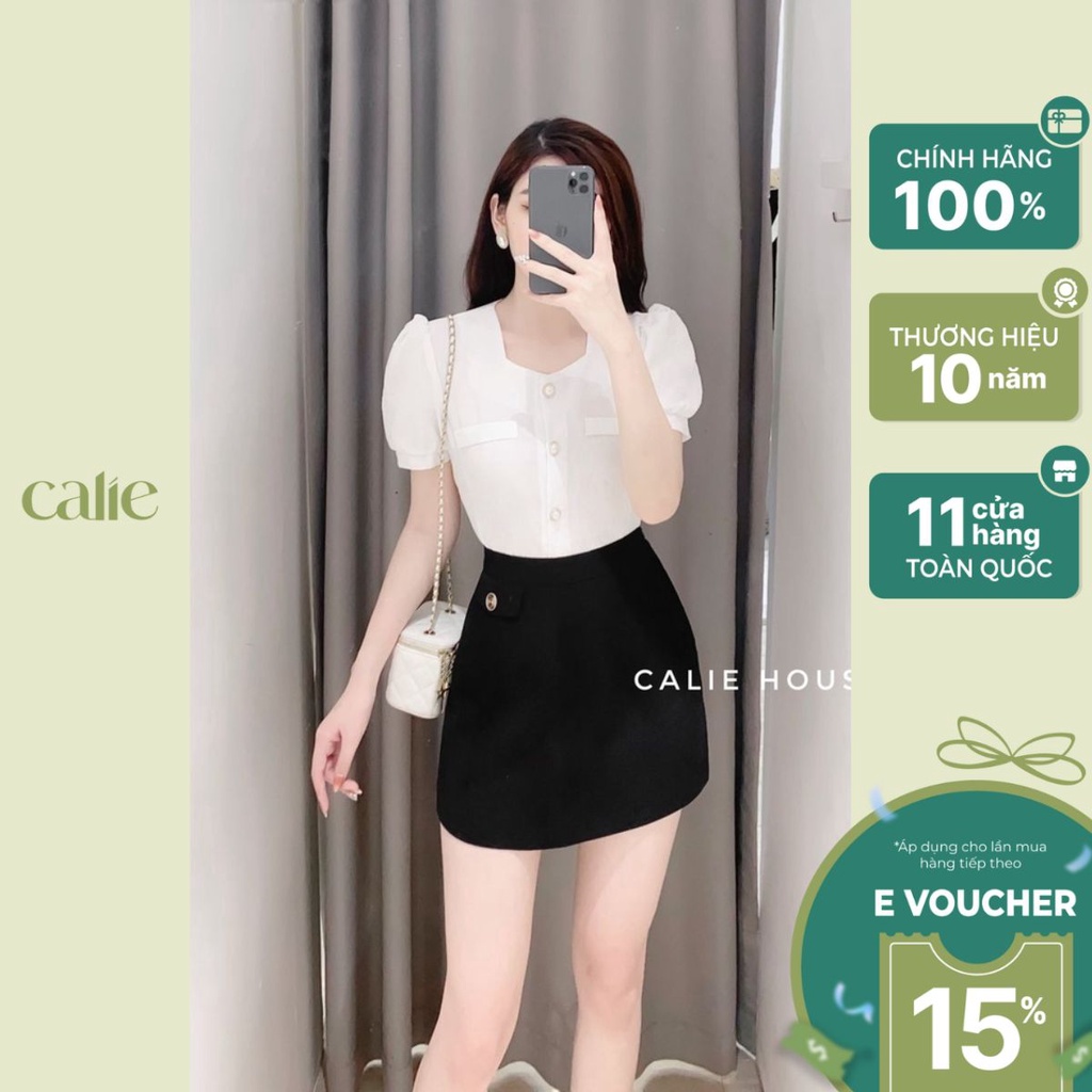 Quần giả váy nữ ngắn dáng A cạp cao phối cúc thanh lịch thời trang công sở Calie House Q3