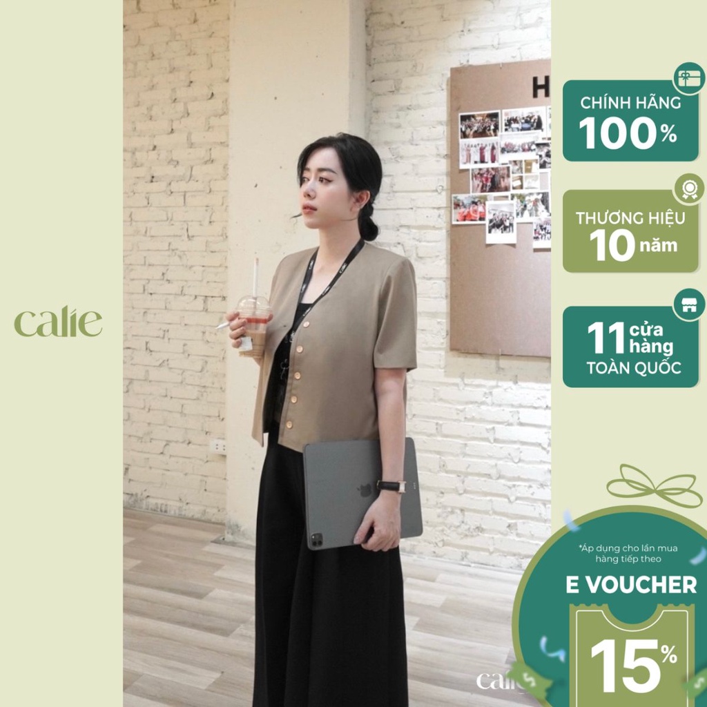 CALIE Áo cách điệu nữ ngắn tay dáng suông nẹp giả 2 lớp AC306 Thời Trang Thiết Kế