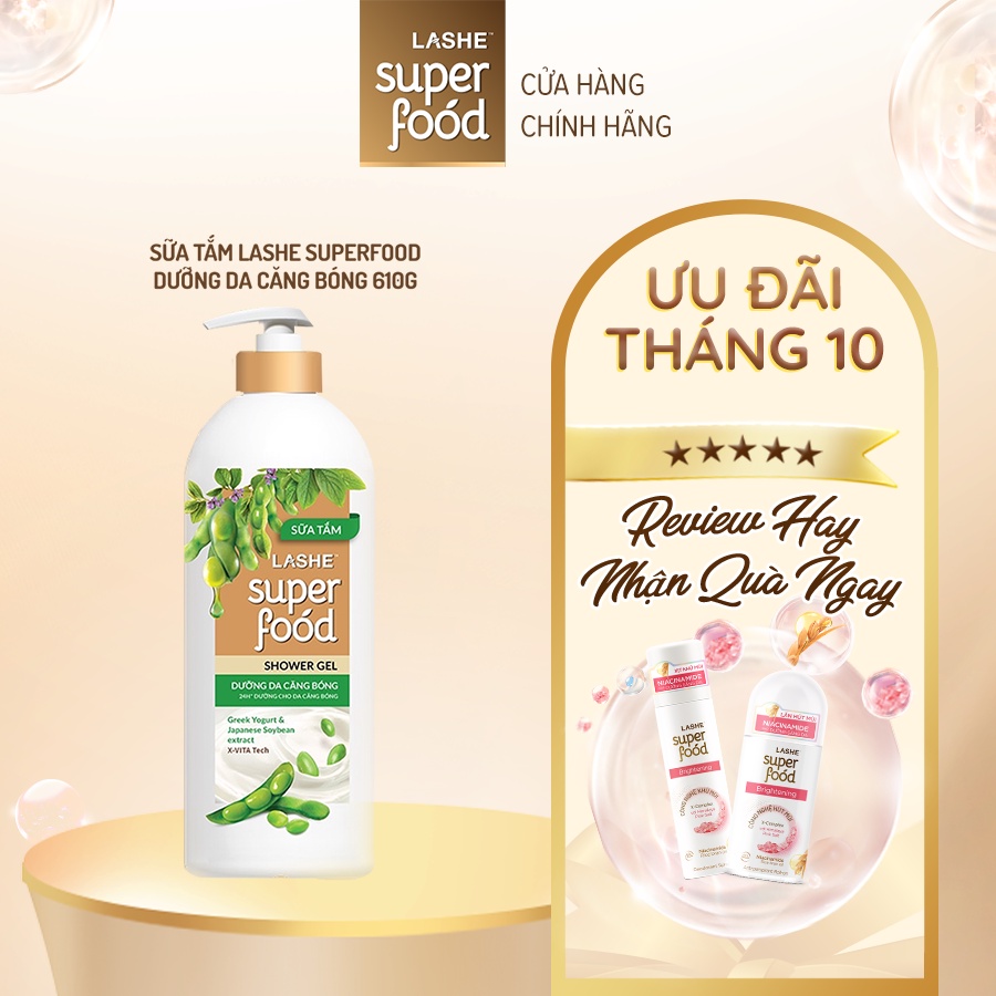 Sữa tắm LASHE SUPERFOOD dưỡng da căng bóng 610G