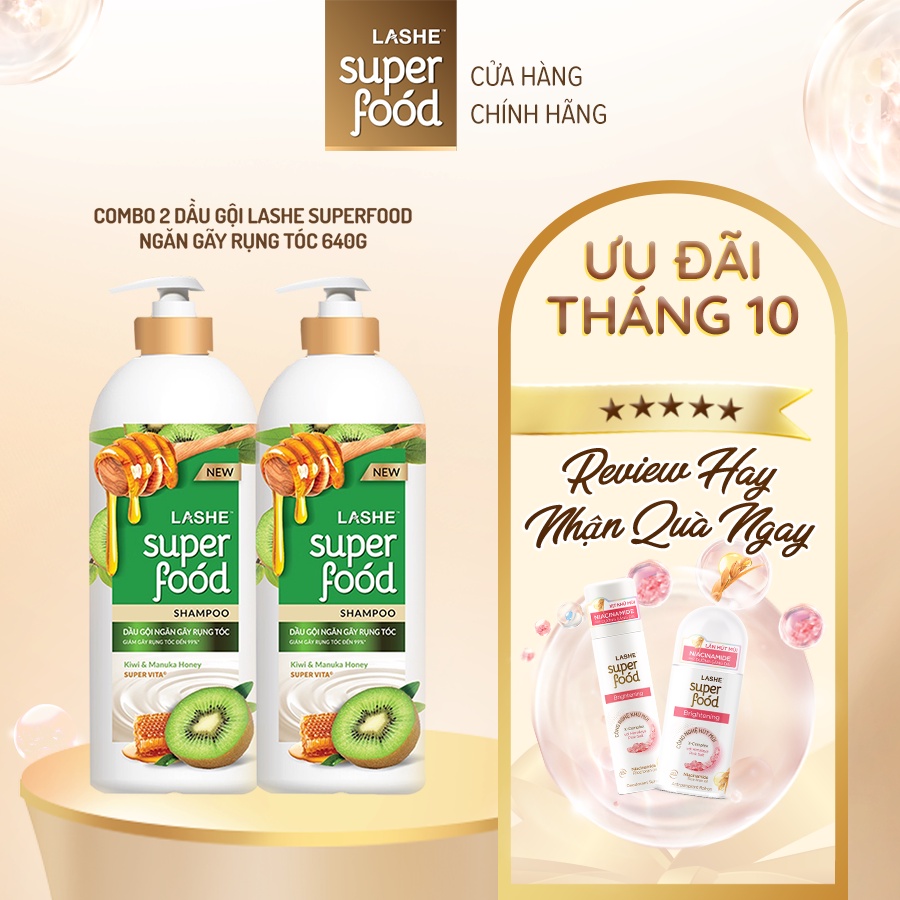 Combo 2 Dầu gội LASHE SUPERFOOD ngăn gãy rụng tóc 640G