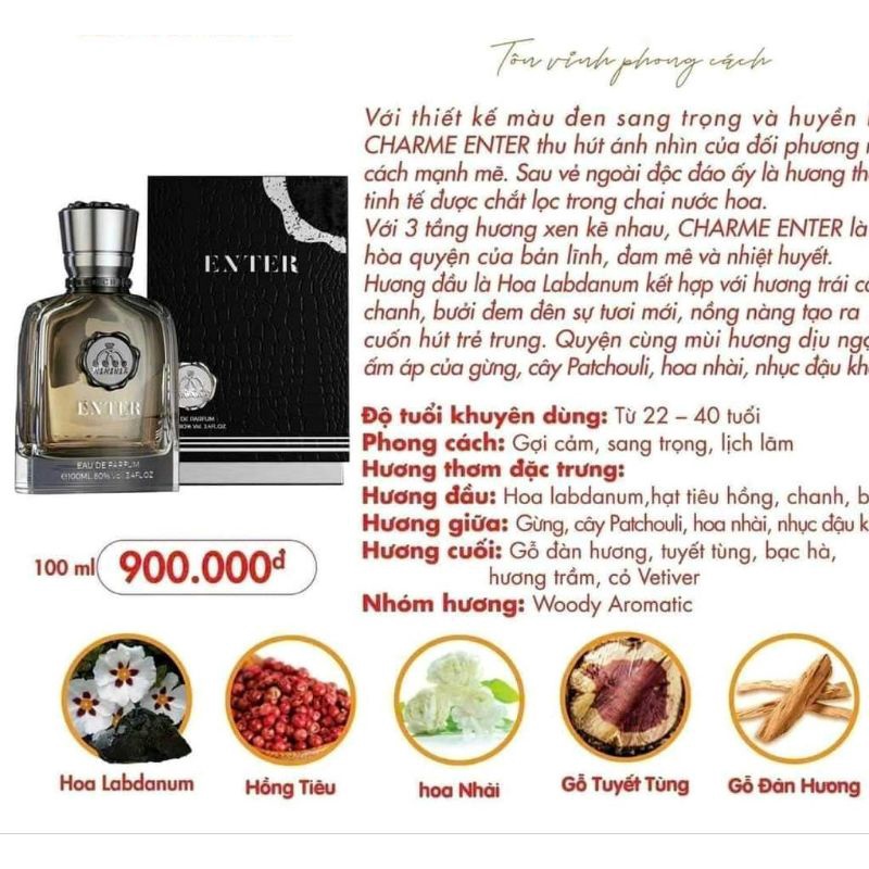 Nước hoa nam Enter 100ml.gợi cảm sang trọng lịch lãm.