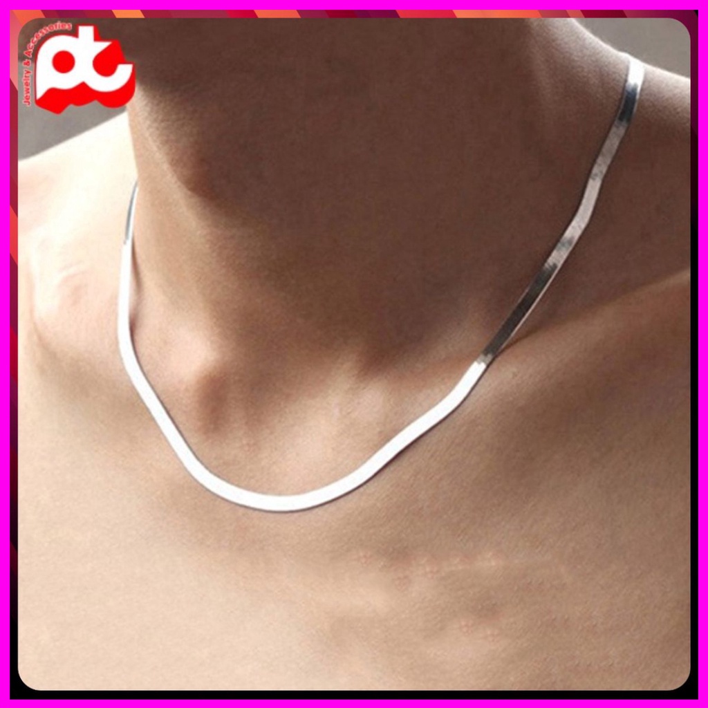 Dây chuyền nam titan cao cấp đẹp sang trọng thép không gỉ dây mì dẹp trangsucpt kích cỡ 3mm màu trắng PTDCNA43