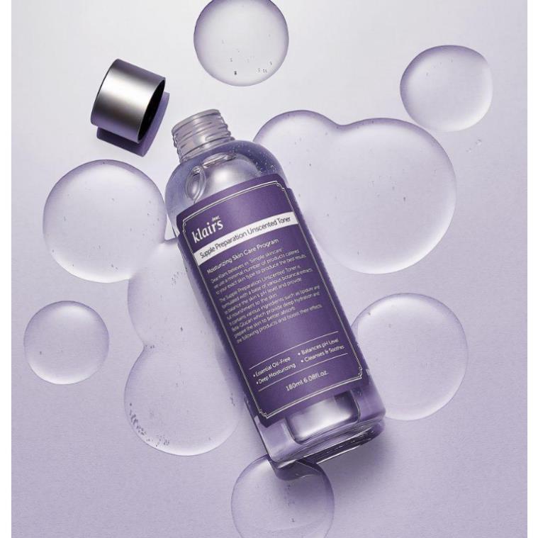 Nước Hoa Hồng Không mùi Làm Mềm Da Klairs Supple Preparation Unscented Toner 180ml