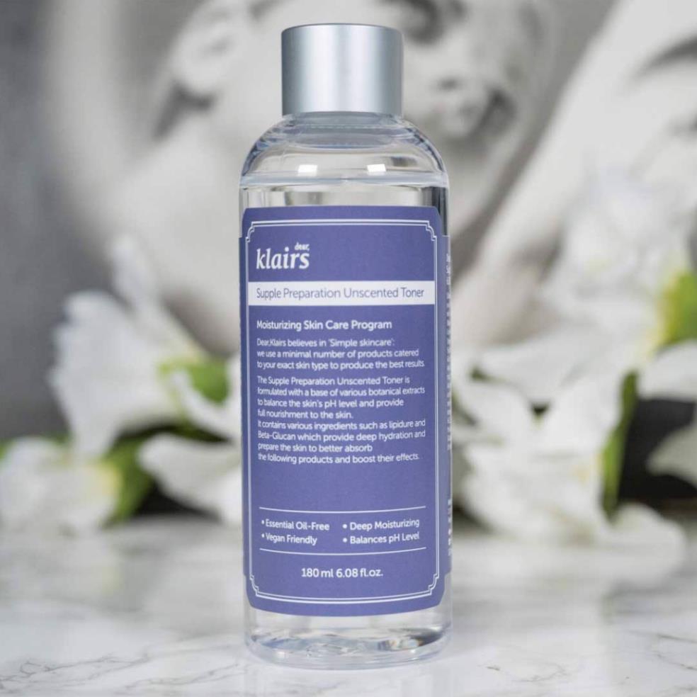 Nước Hoa Hồng Không mùi Làm Mềm Da Klairs Supple Preparation Unscented Toner 180ml