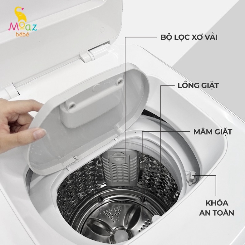Máy giặt quần áo kèm sấy khô cho bé Moaz BÉBÉ MB-068, 6 chức năng giặt, giặt nhanh 15 phút tối đa 2kg quần áo cho bé