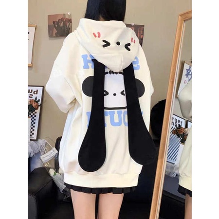 Áo Khoác cardigan Có Nón Tai Dài oversize In Họa Tiết Hoạt Hình Dễ Thương Thời Trang Mùa Thu Cho Nam Và