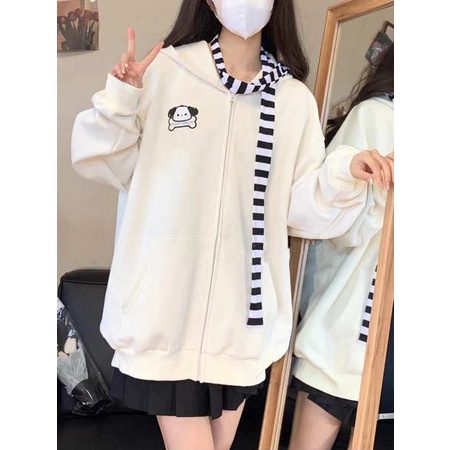 Áo Khoác cardigan Có Nón Tai Dài oversize In Họa Tiết Hoạt Hình Dễ Thương Thời Trang Mùa Thu Cho Nam Và