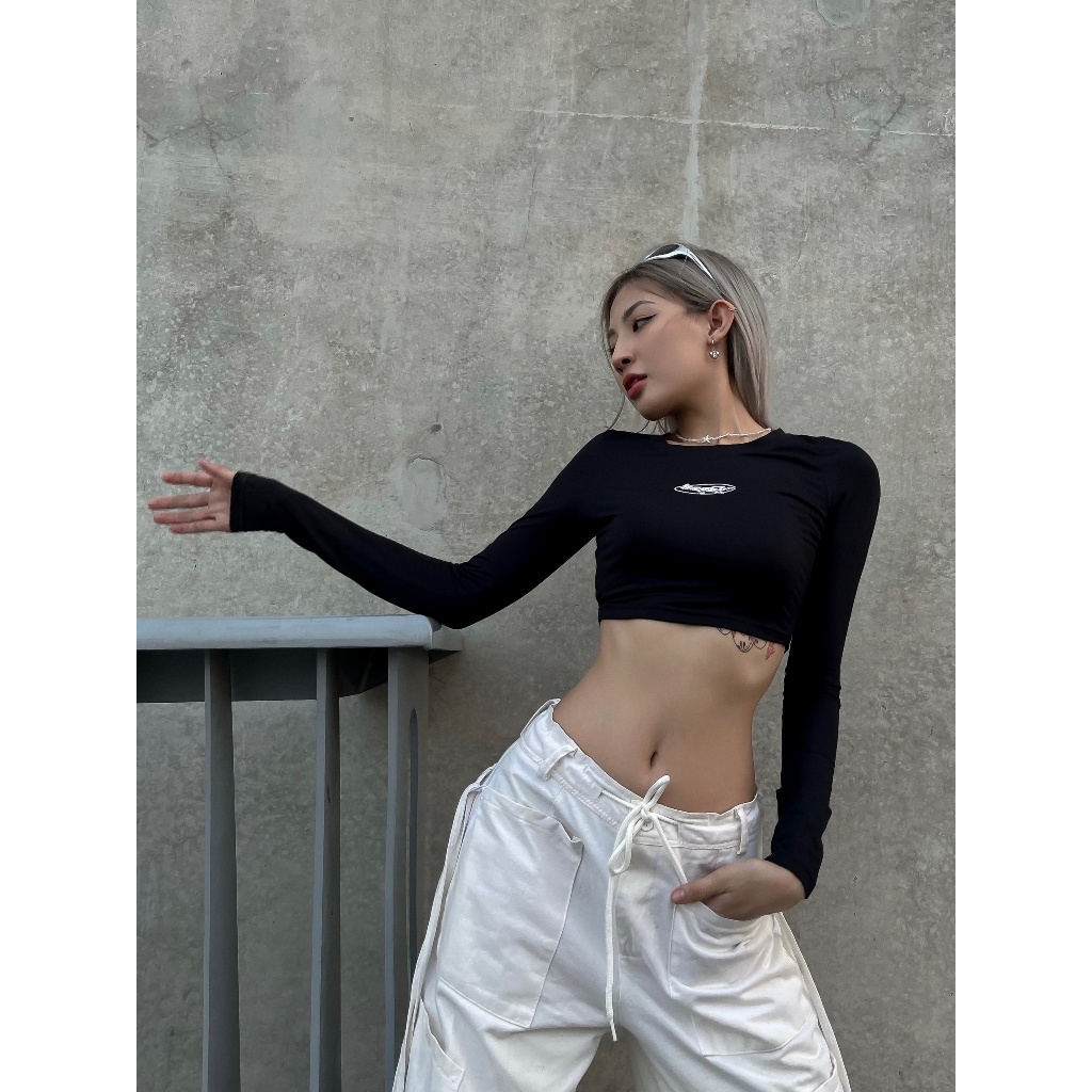 ÁO THUN VISCO CROPTOP TAY DÀI PURE BLACK - HADES BRAND CHÍNH HÃNG