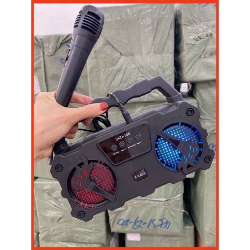 Loa bluetooth karaoke SKD-106 phiên bản âm thanh cực đã,loa không dây tặng kèm micro hát nhạc bass chuẩn hot new