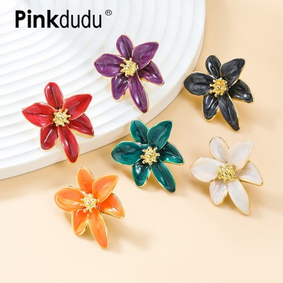 Khuyên tai PINKDUDU PD1644 hợp kim mặt hoa nhiều màu sắc thời trang thanh lịch cho nữ