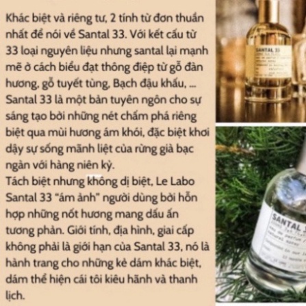 Nước hoa nam chính hãng cao cấp Le La.bo Santal 13 33, dầu thơm lâu mẫu thử 100ml hương thơm dịu nhẹ sang trọng quý phái