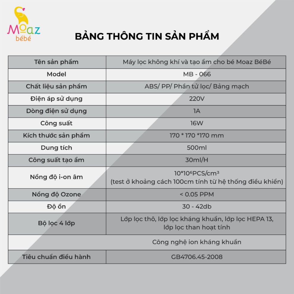 Máy lọc không khí và tạo độ ẩm phòng cho bé Moaz MB – 066 diệt khuẩn bằng đèn UVC led