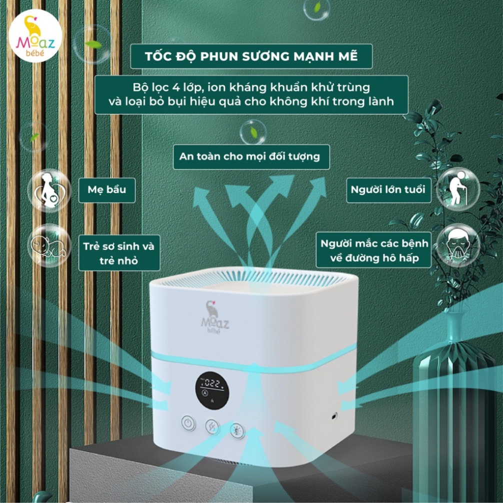 Máy lọc không khí và tạo độ ẩm phòng cho bé Moaz MB – 066 diệt khuẩn bằng đèn UVC led