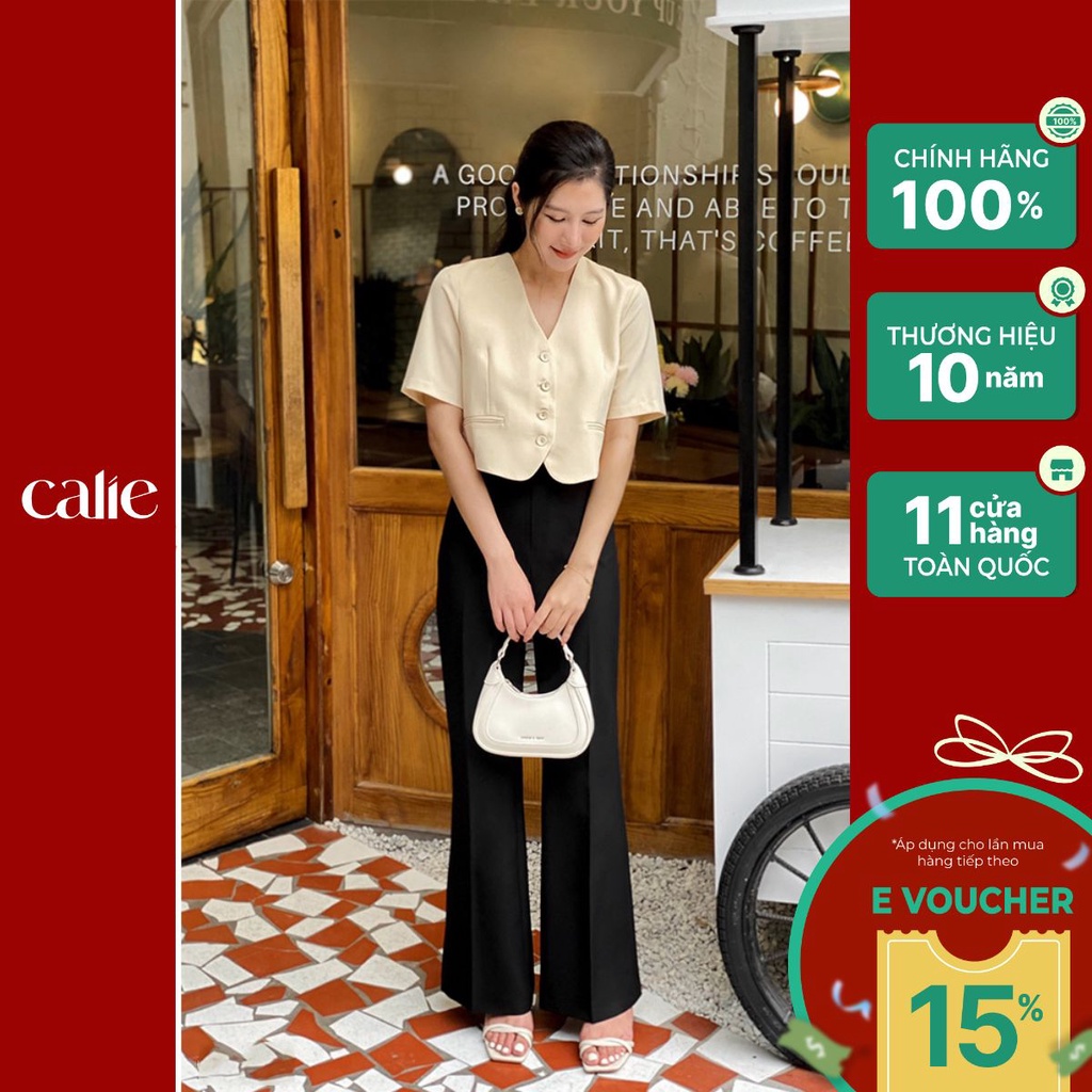Quần ống loe dáng dài basic cạp cao phối túi 2 bên sườn CALIE QL006