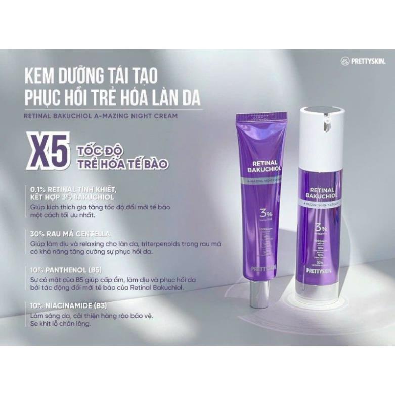 Retinal Pretty Skin, kem dưỡng Pretty Skin retinal bakuchiol A-mazing night cream tái tạo phục hồi, trẻ hóa làn da