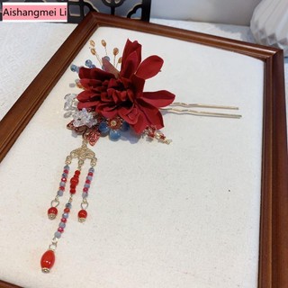 Trâm cài tóc lụa đính hoa tua rua phong cách hanfu cổ điển