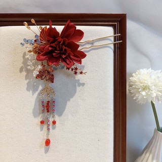 Trâm Cài Tóc Lụa Đính Hoa Tua Rua Phong Cách hanfu Cổ Điển