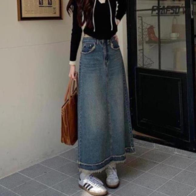 Chân váy jeans dáng dài siêu xinh phù hợp đi học, đi chơi hot hit CV4