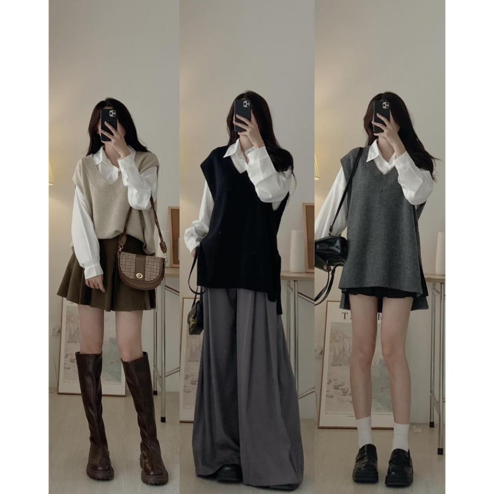 Áo len gile xẻ vạt form rộng trùm vai AO33