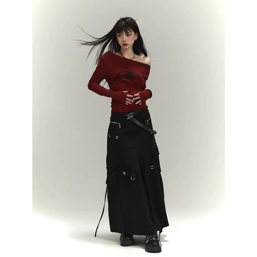 Áo Thun Nữ Tay Dài Lệch Vai Phong Cách retro Thời Trang Quyến Rũ