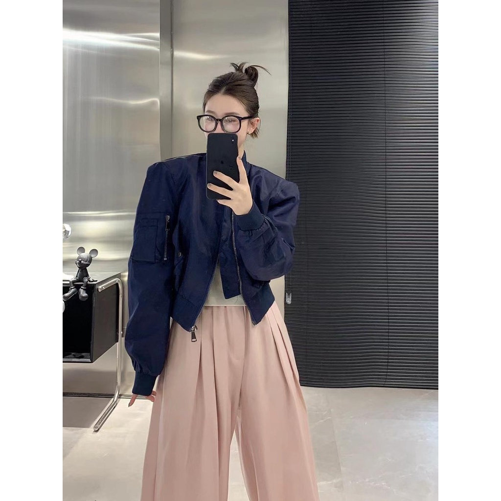 Áo Khoác Bóng Chày Ngắn Phối Túi Màu Sắc Ngọt Ngào Thời Trang Xuân Thu 2023