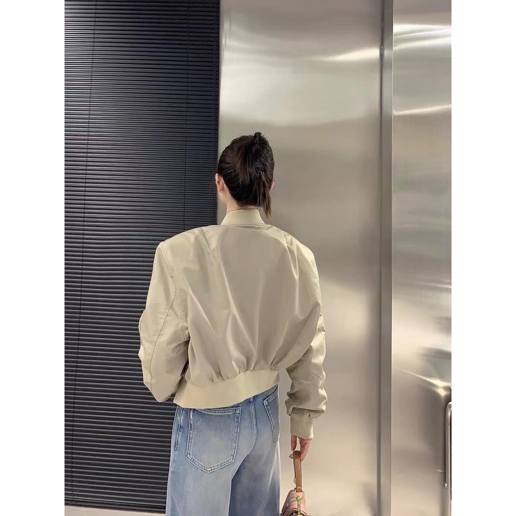 Áo Khoác Bóng Chày Ngắn Phối Túi Màu Sắc Ngọt Ngào Thời Trang Xuân Thu 2023