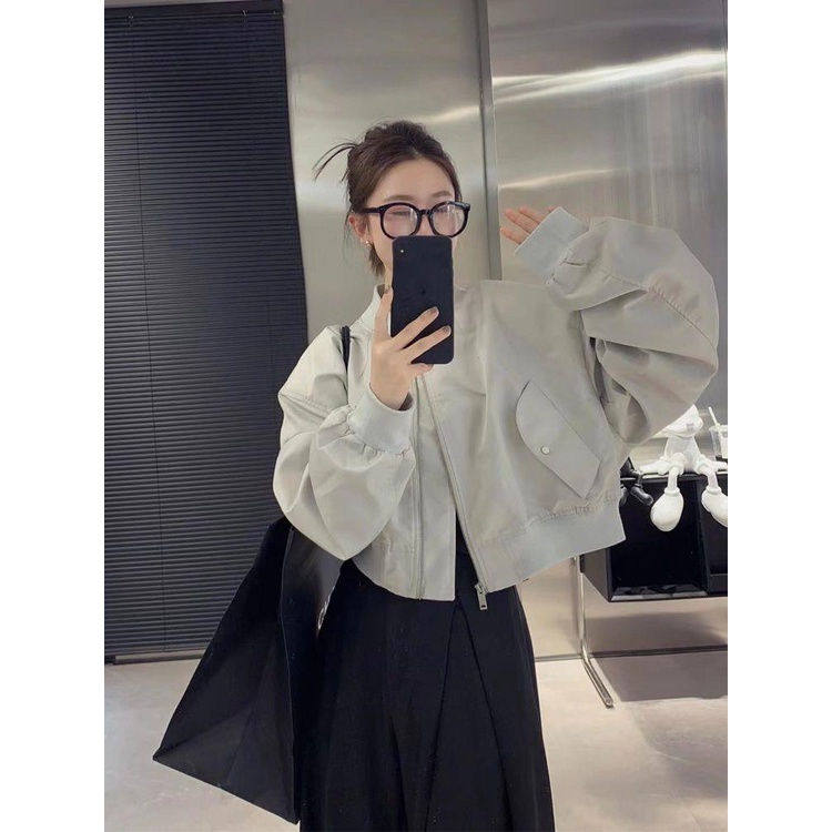 Áo Khoác Bóng Chày Ngắn Phối Túi Màu Sắc Ngọt Ngào Thời Trang Xuân Thu 2023