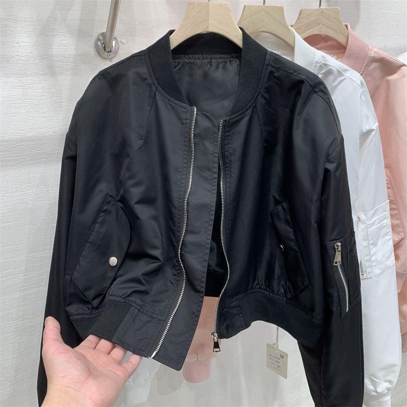 Áo Khoác Bóng Chày Ngắn Phối Túi Màu Sắc Ngọt Ngào Thời Trang Xuân Thu 2023