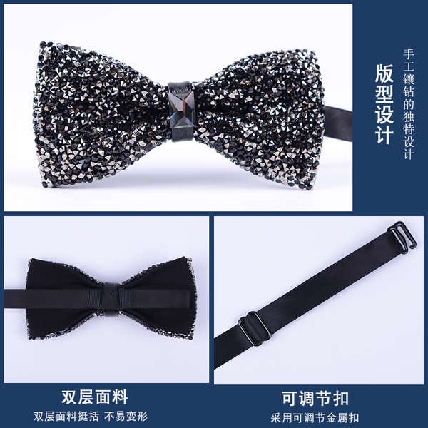 Cà Vạt Nơ Màu Đen Đính Đá Thời Thượng Cho Chú Rể
